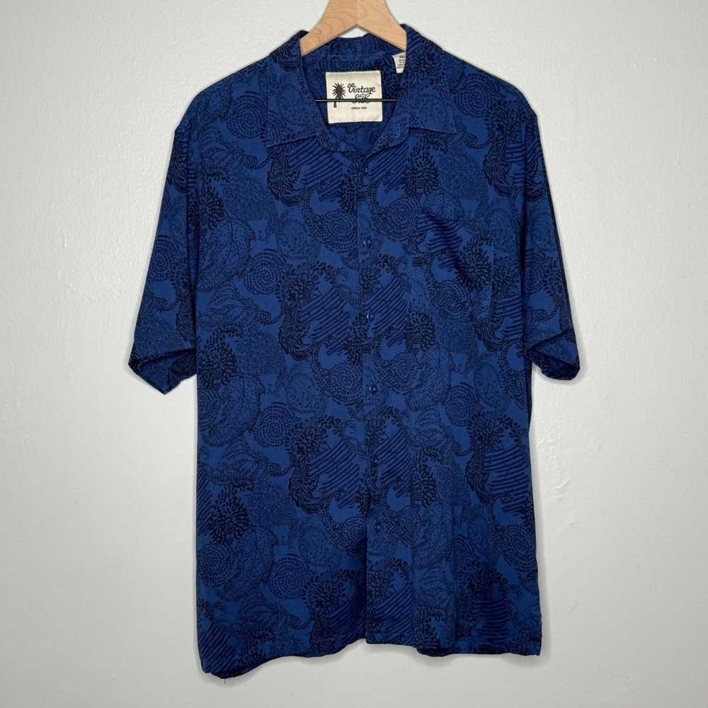 Vintage Silk Mens Button Up Camp Shirt XXL Blue Floral‎ Paisley Print Soft Event - Picture 2 of 9